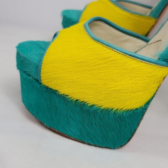 Brian Atwood Karin Multicolor Pony Hair Platform High Heel Sandal Shoes Size 39 - Picture 10 of 13